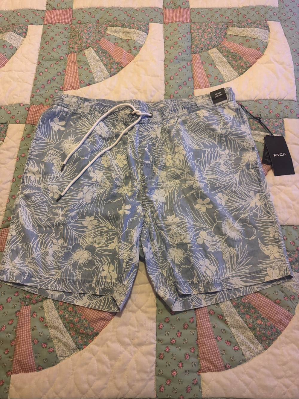 RVCA Light Blue & White Floral Swim Trunks